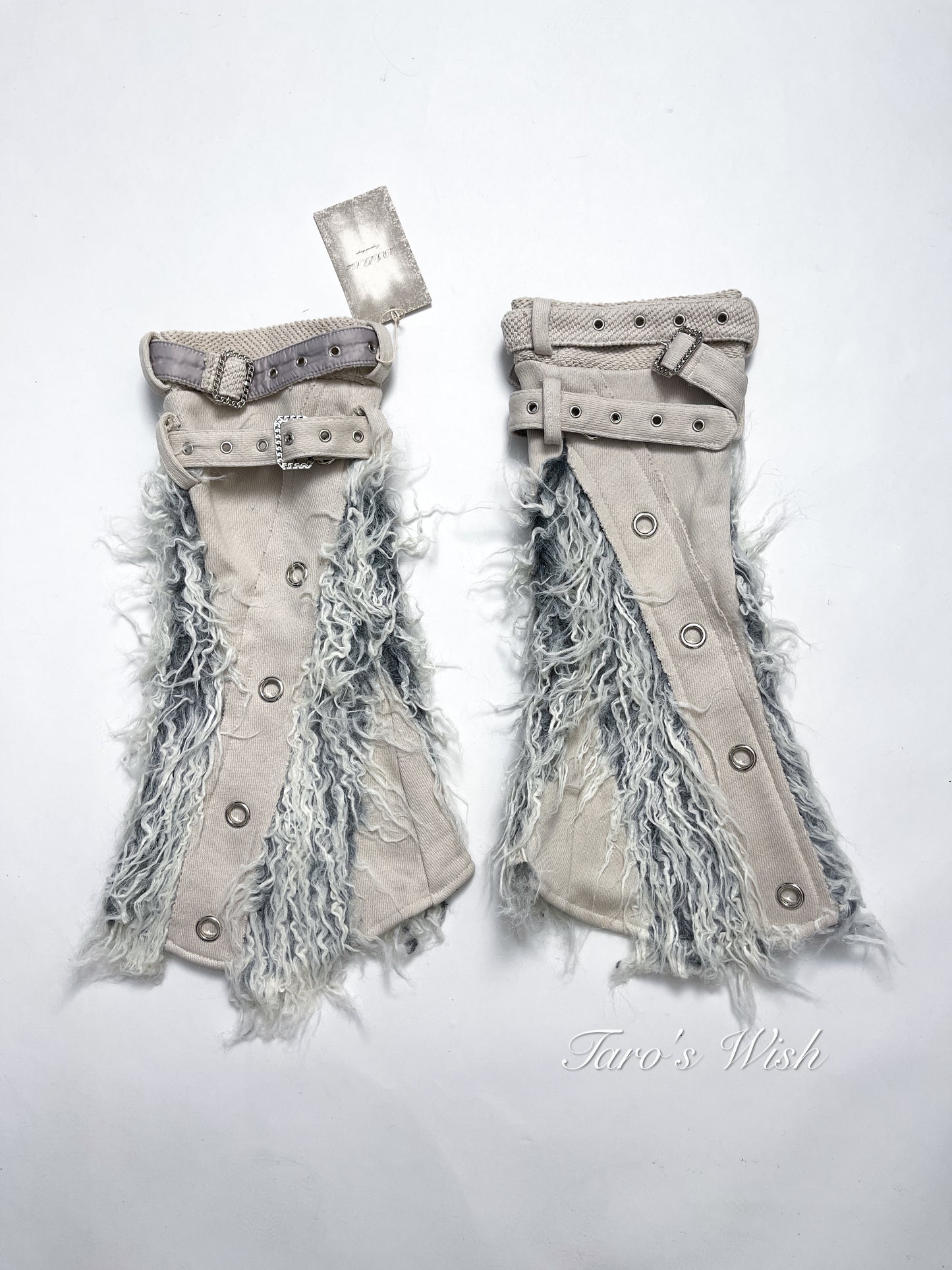 ARIADNAw Patchwork Fur Trim Belted Leg Warmers