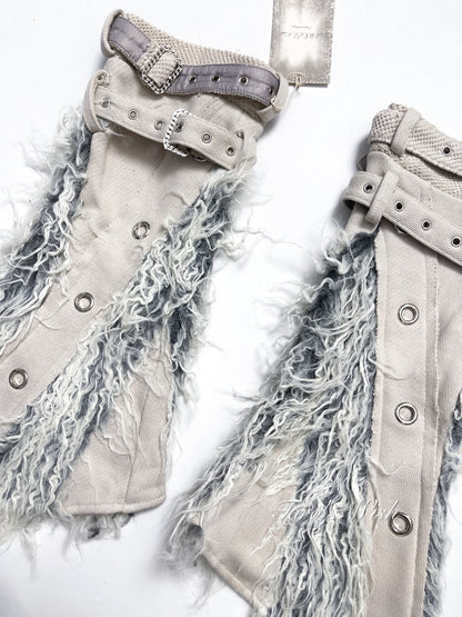 ARIADNAw Patchwork Fur Trim Belted Leg Warmers