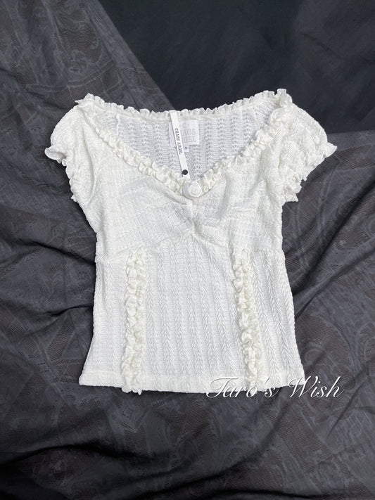 Chaos Angel Flower Delicate Texture Top in White