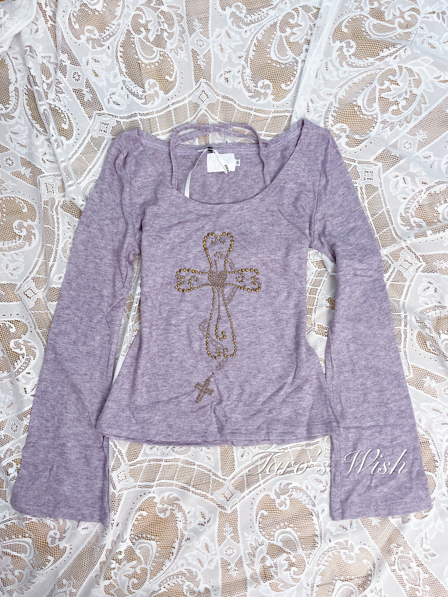 CHAOS ANGEL Cross Rivets Patterns Long Sleeves Top in Taro Lilac Color