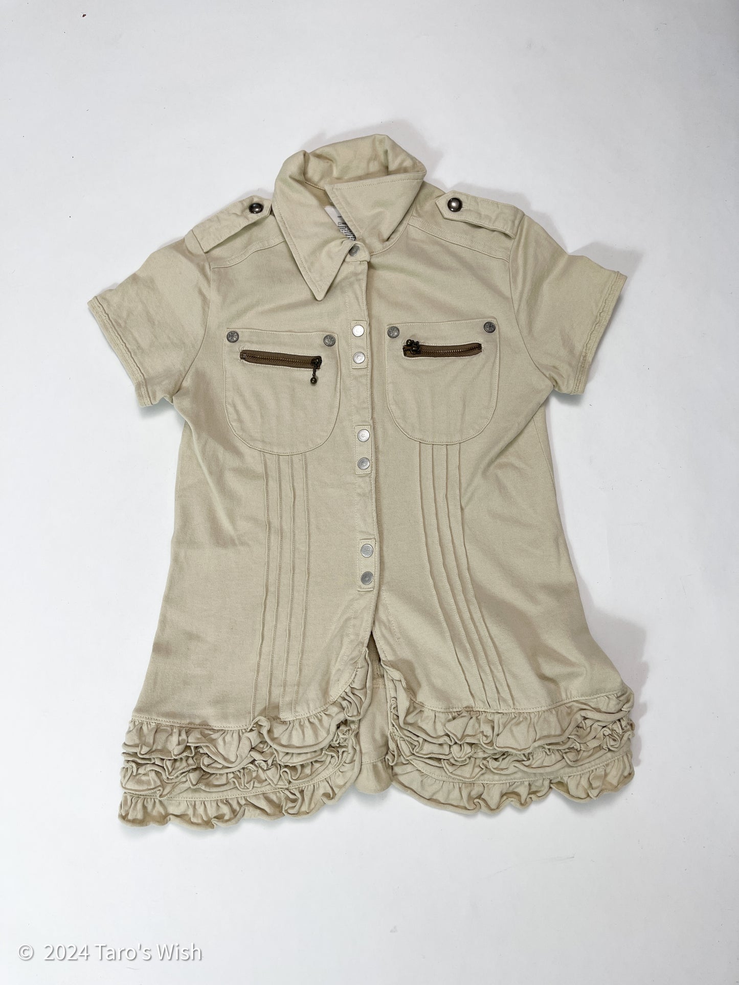 tactical ruffle hem button up top, japanese label