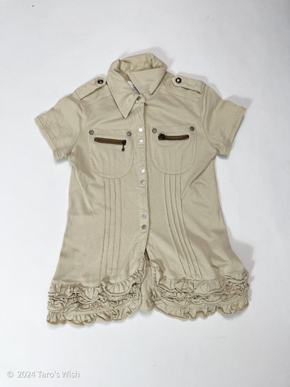 tactical ruffle hem button up top, japanese label