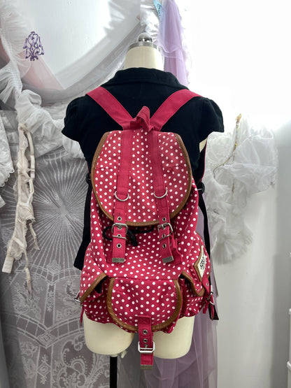 Vintage polka dots multi buckled utility backpack