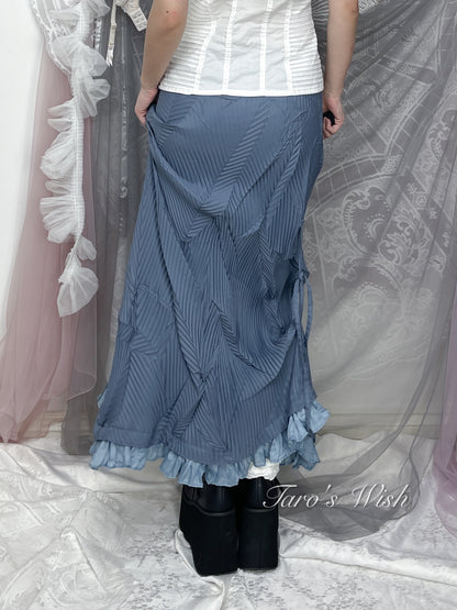 Vintage Asymmetrical Pleat Maxi Skirt with Matched Tassel Belt