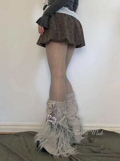 ARIADNAw Patchwork Fur Trim Belted Leg Warmers