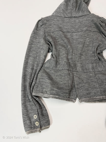 futuristic grey knit zip up hoodie, japanese label