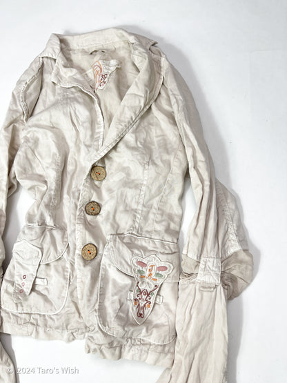 ruched button up jacket, euro label