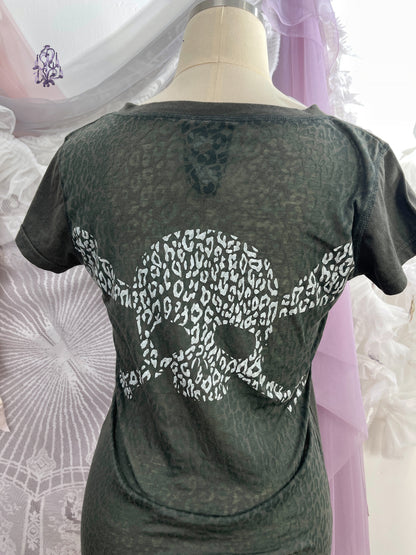 Semi sheer leopard print skull t-shirt