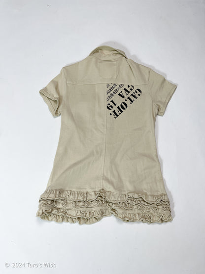 tactical ruffle hem button up top, japanese label