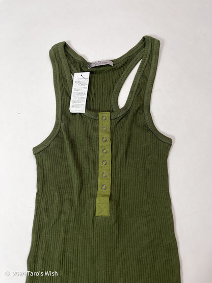 slim fit button up tank top in green, japanese label