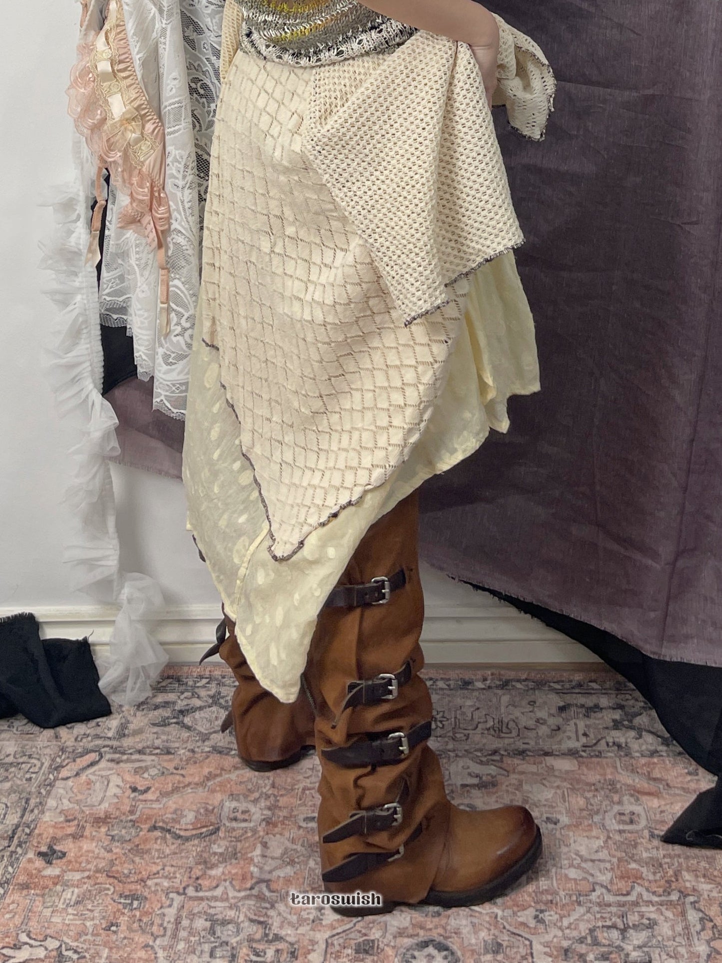 EU38 AS98 Vintage Multi-Belts Slouchy Boots in Brown