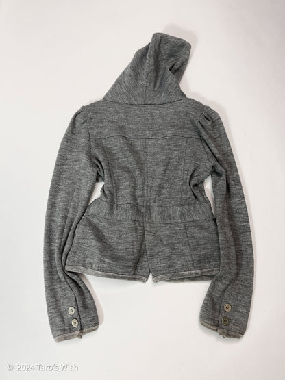 futuristic grey knit zip up hoodie, japanese label