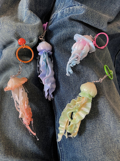 Handmade 𖦹 Clay Jellyfish Keychain with Bell