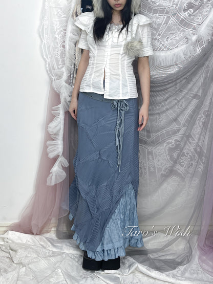 Vintage Asymmetrical Pleat Maxi Skirt with Matched Tassel Belt