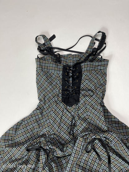 button up tartan ruched dress, euro label